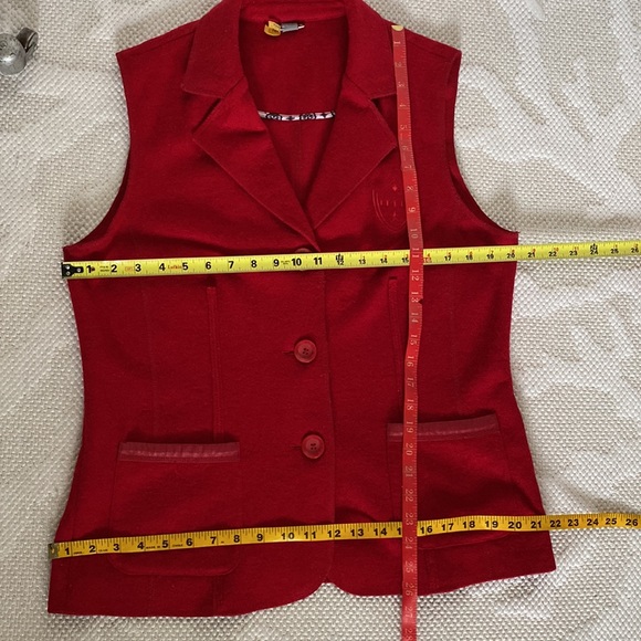 Vtg Erfo red vest, button down, pockets, blend polyester/wool Size L - Picture 16 of 17